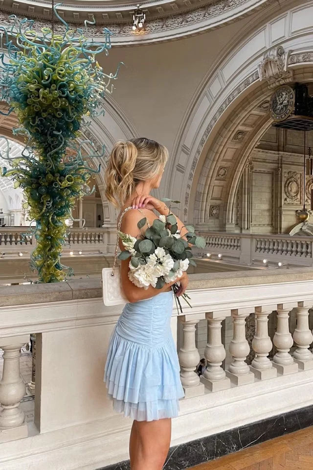 Luolandi Cute Light Blue Sweetheart Neck Tulle Short Homecoming Dress Party Dress Formal Dress