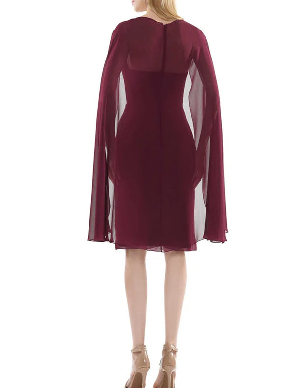 Luolandi Sheath / Column Cocktail Dresses Elegant Dress Wedding Guest Cocktail Party Knee Length Sleeveless V Neck Chiffon with Ruffles Appliques Mother of the Bride Dress