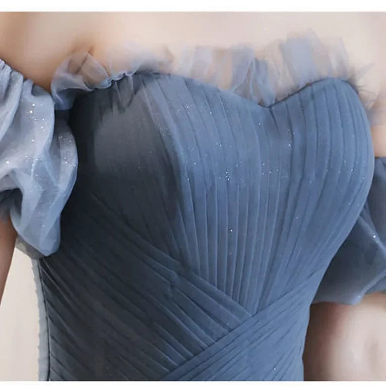 Luolandi Beautiful Blue Glitter Gown Dress Long Prom Long Dress Evening Gown Off Shoulder Elegant