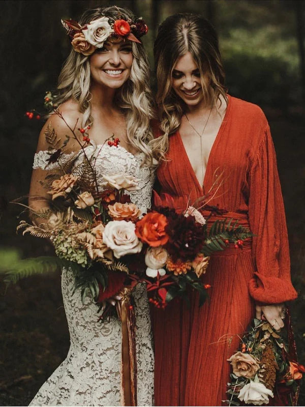 Luolandi Exquisite Lace Wedding Dresses Cap Sleeves Mermaid Bridal Dress Off Shoulder Elegant