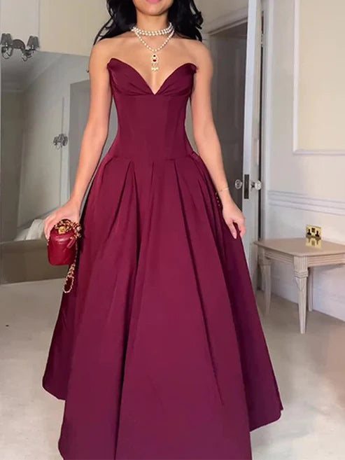 Luolandi Strapless A-Line Elegant Long Party Gown Wedding Guest Dress Sexy Evening Dress Formal Dress