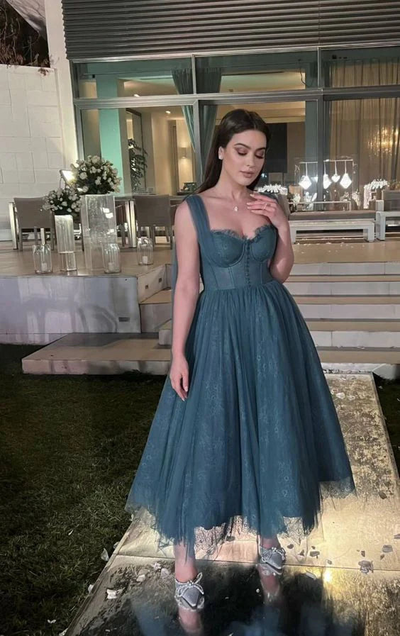 Luolandi Elegant A-line Straps Tulle Long Formal Party Dress Charming Evening Dress