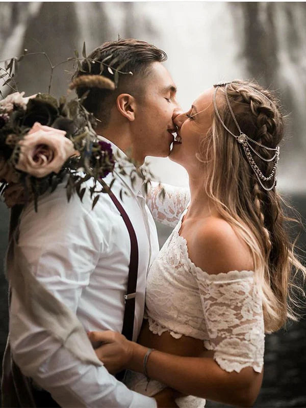 Luolandi Gorgeous 2 Pieces Lace Wedding Dresses Mermaid/Trumpet Gowns Off Shoulder