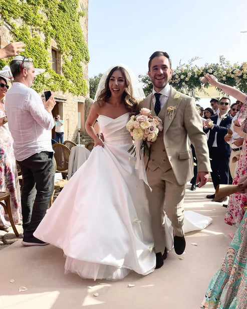 Luolandi A-Line Sweetheart Satin Long Wedding Dresses Off Shoulder Floor Length Simple