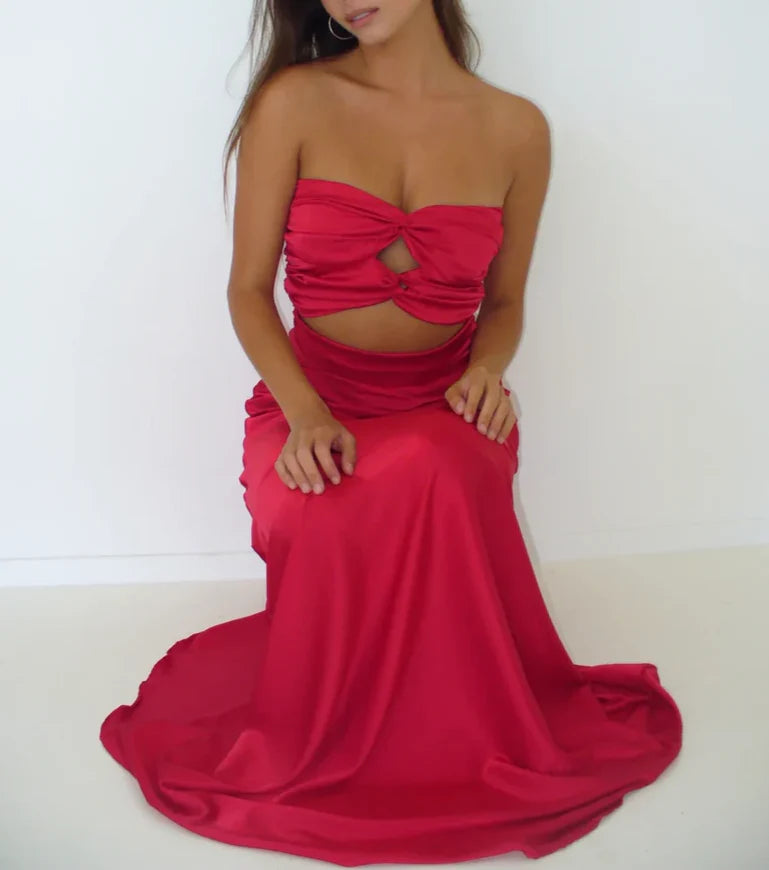 Luolandi Light Blue Strapless Satin Simple Long Prom Dress Yellow Off Shoulder Sexy Party Dress