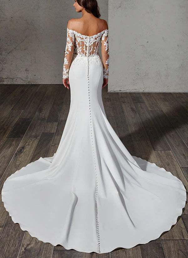 Luolandi Off-The-Shoulder Sweep Train Wedding Dress With Lace Trumpet/Mermaid Floor Length Elegant