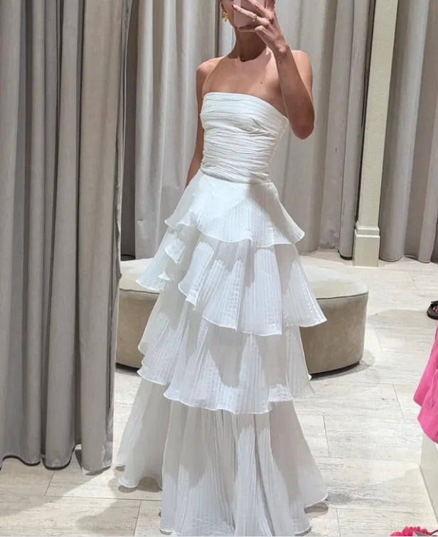 Luolandi Strapless A-Line Layers Long Prom Dress Light Wedding Dress Off Shoulder Charming Evening Dress