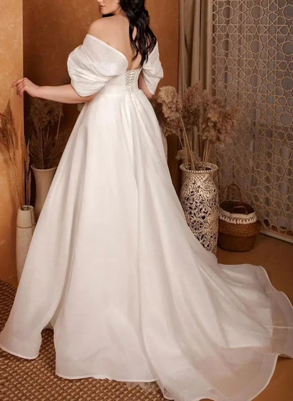 Luolandi Plus Size A-Line Sweetheart Sleeveless Sweep Train Tulle Bridal Gowns Wedding Dress