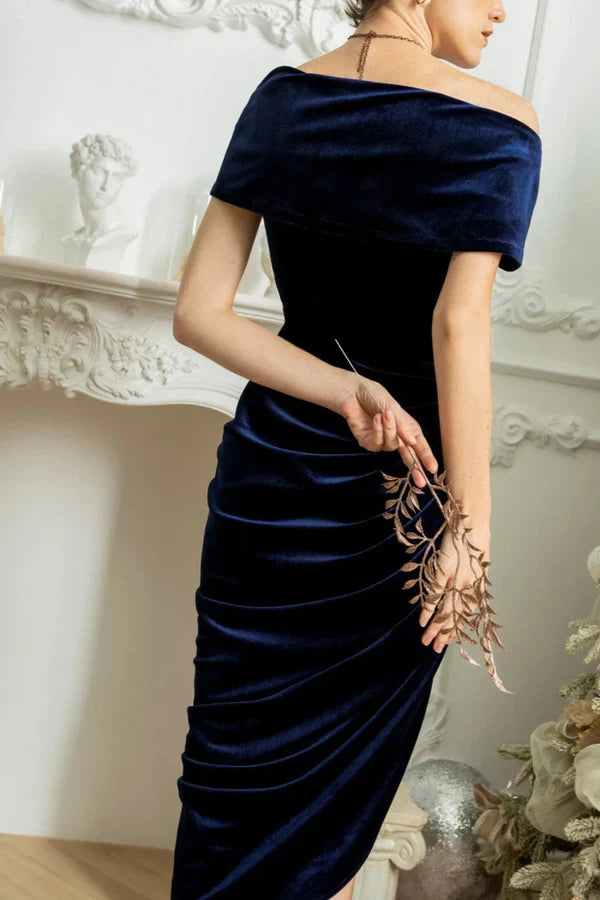 Luolandi One Shoulder Velvet Formal Dress Wedding Guest Dress Bridesmaid Dress Midi Dress Elegant Dress Cocktail Dress