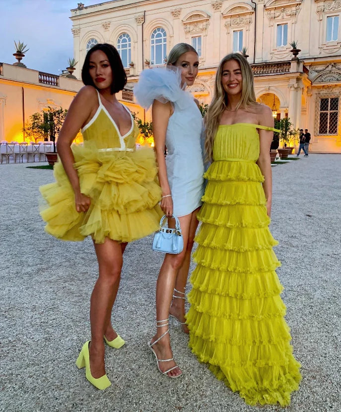 Luolandi A-Line Tiered Tulle Off-The-Shoulder Long Prom Party Dress Evening Dress Formal Dress