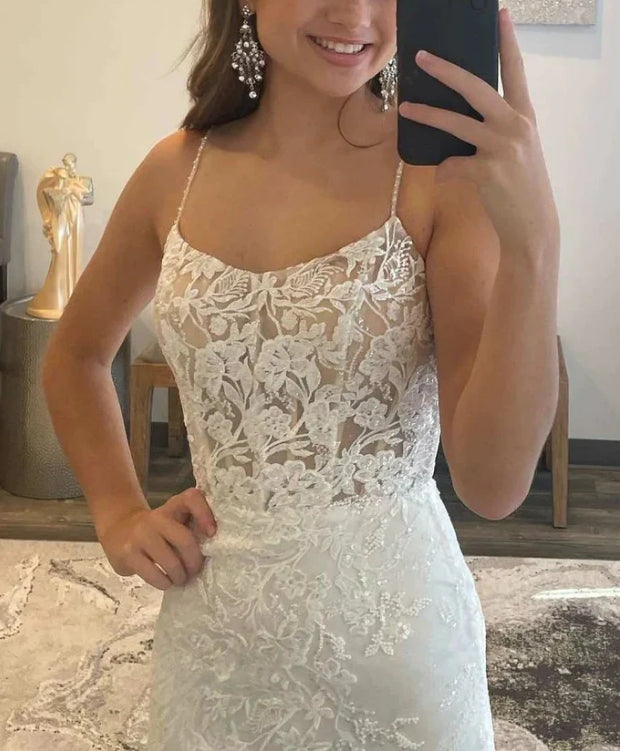 Luolandi Tulle Lace Appliques Mermaid Long Prom Dress Light Wedding Dress Charming