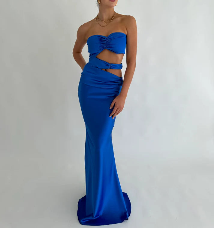 Luolandi Black Strapless Satin Classy Simple Long Party Dress Off Shoulder Evening Dress Formal Dress