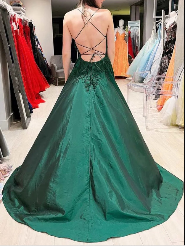 Luolandi Hot Pink Floral Appliques Lace-Up A-Line Prom Gown Elegant Evening Dress Charming