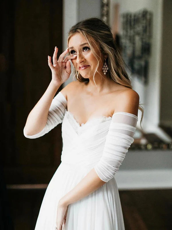 Luolandi Unique Chiffon Sweetheart Off-The-Shoulder Bridal Gowns A-line Wedding Dresses Elegant