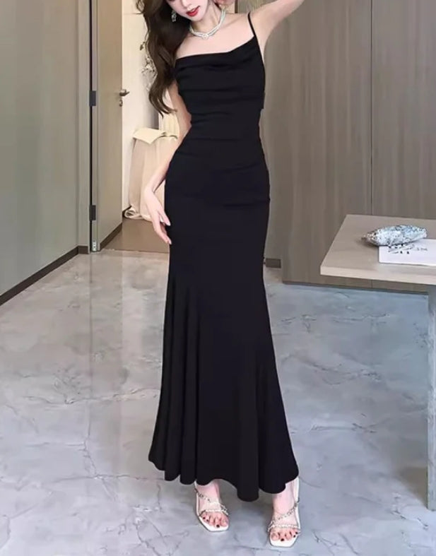 Luolandi Spaghetti Straps Black Mermaid Prom Dress Charming Evening Party Dress Formal Dress