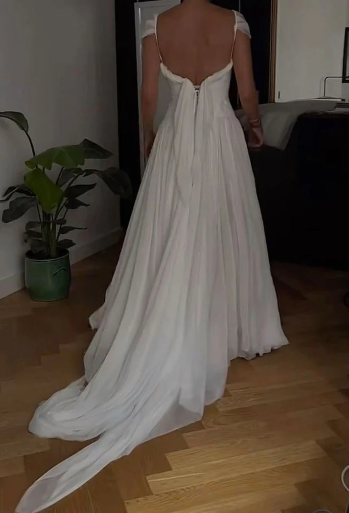 Luolandi Elegant A-Line Ivory Evening Party Dress Light Wedding Dress Floor Length Solid Color