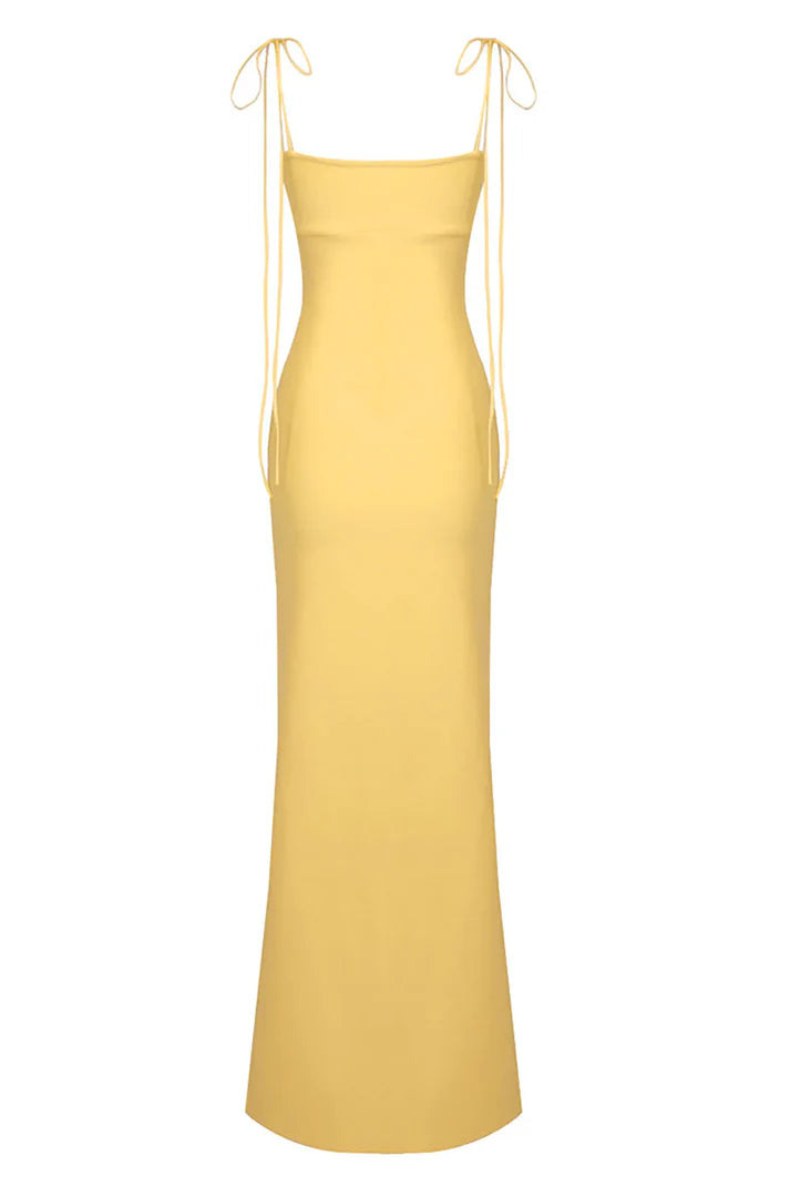 Luolandi Yellow Spaghetti Straps Long Prom Dress Wedding Guest Dress Sexy Party Dress