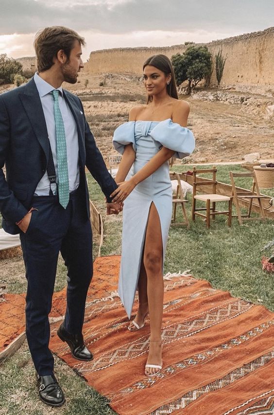 Luolandi Fashion Off The Shoulder Prom Dress Charming Evening Party Dress With Slit