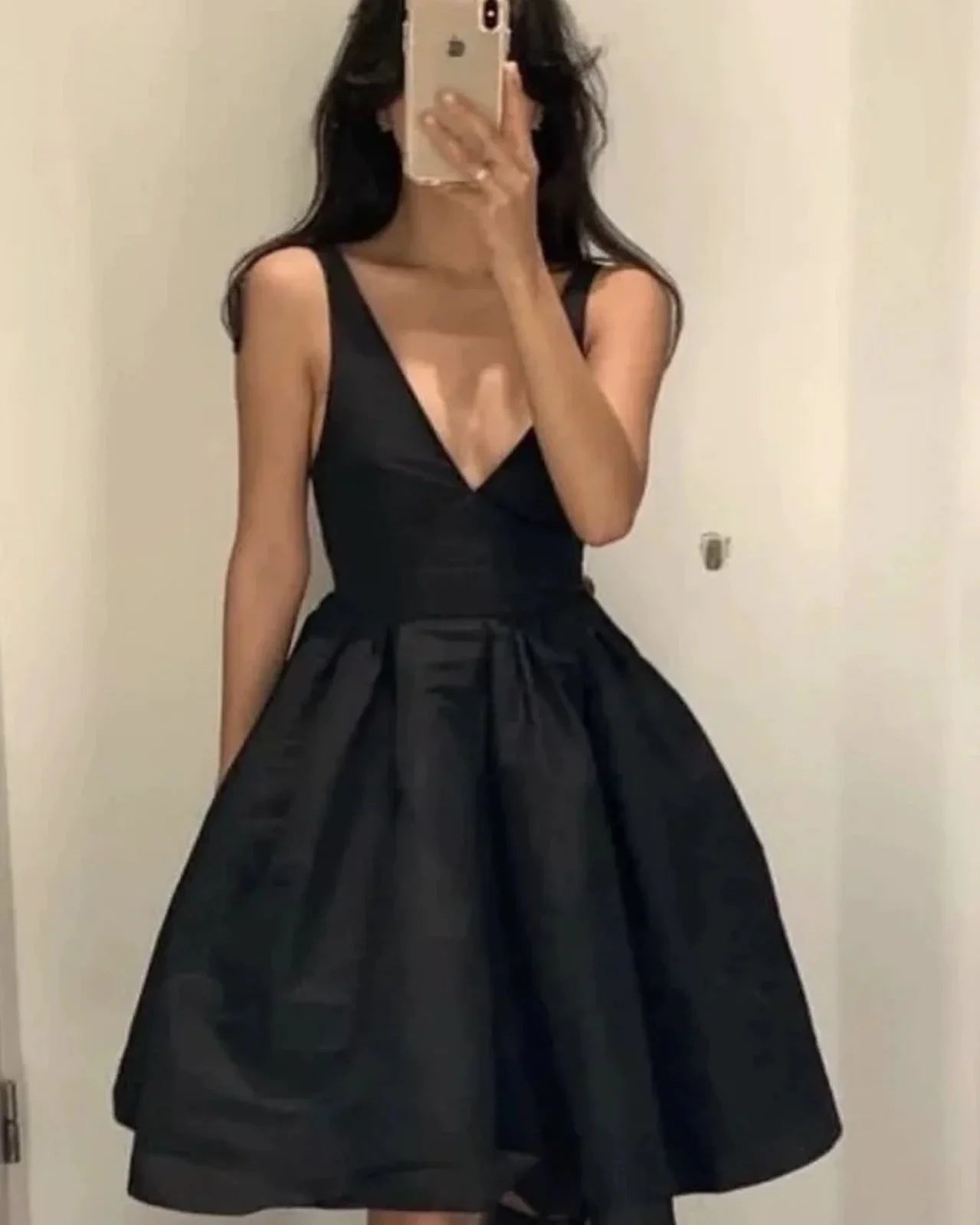 Luolandi Black V Neck Backless A-Line Homecoming Dress Sexy Party Dress Solid Color Formal Dress