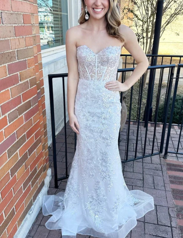 Luolandi Sweetheart Appliques Sequined Mermaid Long Prom Dress Elegant Evening Dress