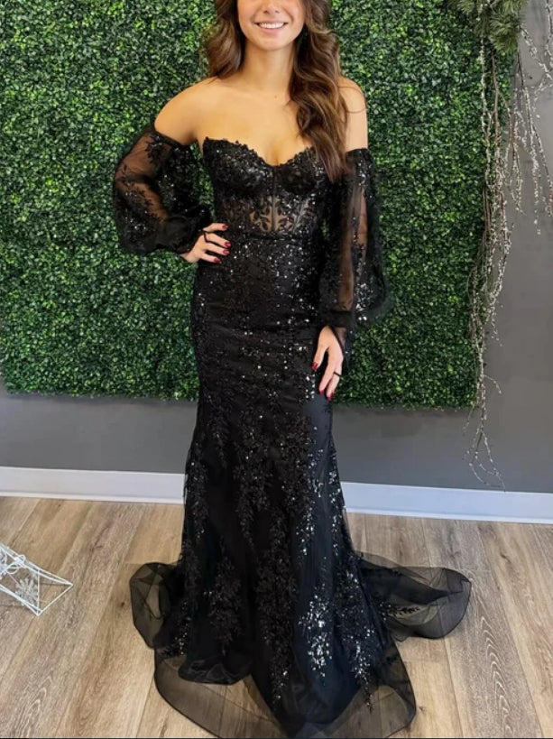 Luolandi Sweetheart Appliques Sequined Mermaid Long Prom Dress Elegant Evening Dress