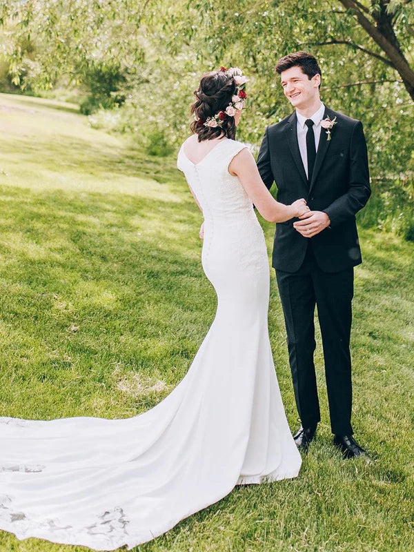 Luolandi Romantic Lace Mermaid Sleeveless Chapel Train Wedding Dresses Elegant Bridal Gown