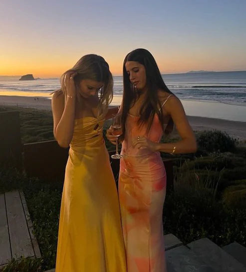 Luolandi Light Blue Strapless Satin Simple Long Prom Dress Yellow Off Shoulder Sexy Party Dress