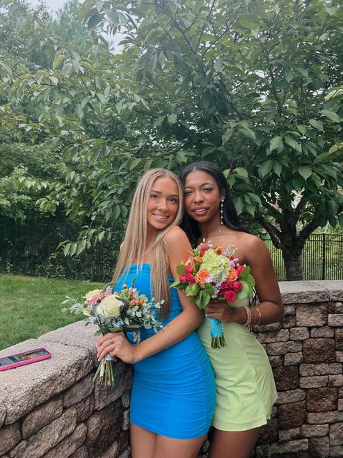 Luolandi Blue Strapless Bodycon Simple Homecoming Dress Off Shoulder Short Party Dress