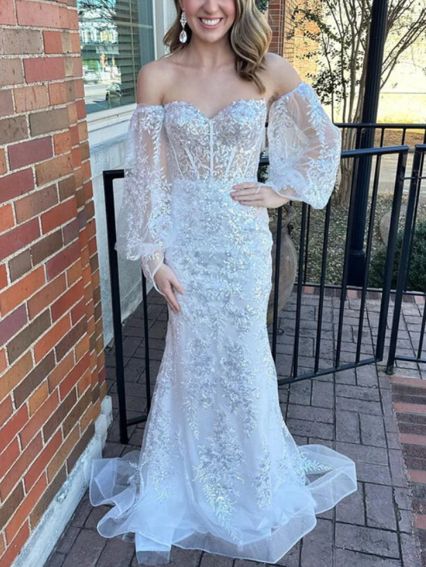 Luolandi Sweetheart Appliques Sequined Mermaid Long Prom Dress Elegant Evening Dress