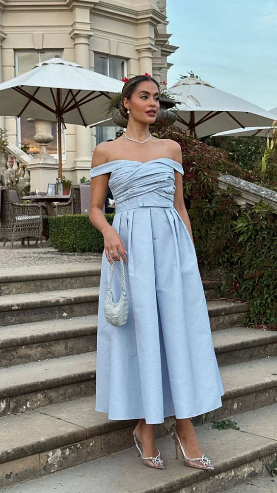 Luolandi Elegant Light Blue A-Line Off-Shoulder Formal Party Dress Evening Dress
