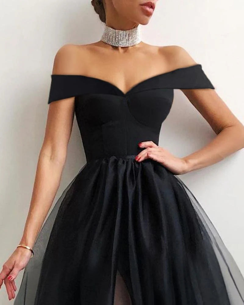 Luolandi Elegant Off Shoulder Binding Layered Mesh Cocktail Dress Sexy Party Dress Homecoming Dress