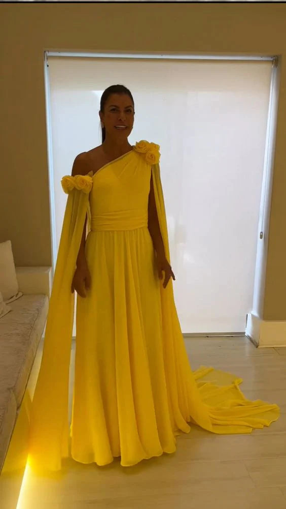 Luolandi Dress Vintage Long One Shoulder Evening Dess With Flower A-Line Mother of the Bride Dress Prom Dress for Women