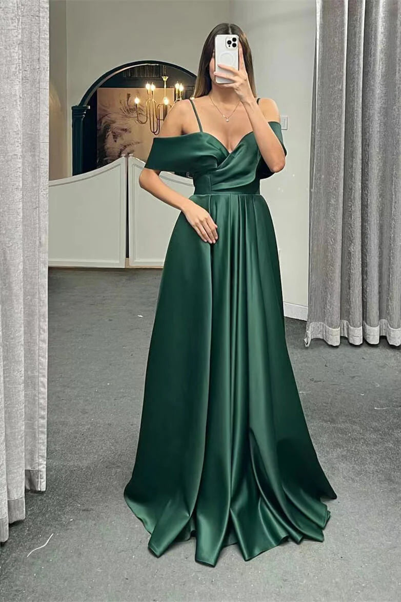 Luolandi Spaghetti Straps Off The Shoulder A Line Lace Up Back Long Evening Dress Sexy Elegant