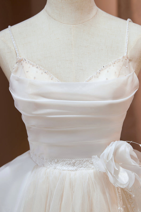 Luolandi A-line Spaghetti Straps Beading Tulle Homecoming Dresses Ivory Beautiful