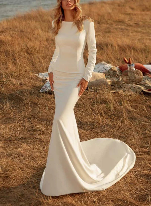 Luolandi Elegant Trumpet Mermaid Square Neckline Long Sleeves Wedding Dresses Simple