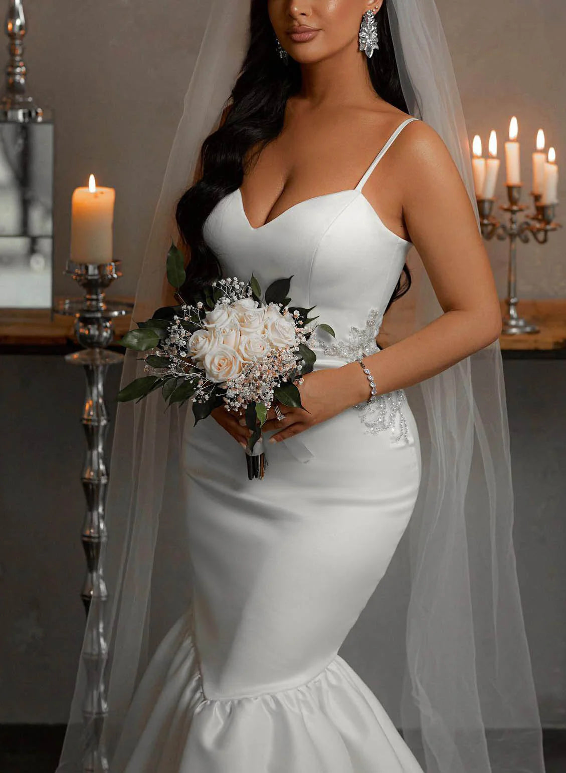 Luolandi Satin Trumpet/Mermaid Wedding Dresses Sleeveless Floor Length Simple Elegant