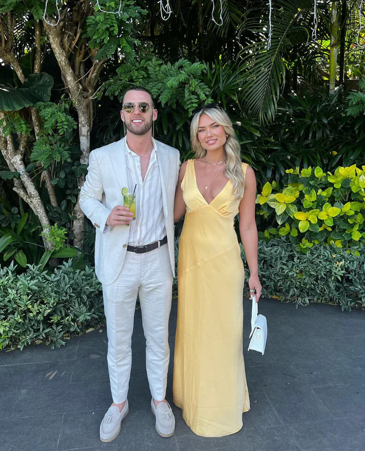 Luolandi Yellow V Neck Backless Elegant Long Party Dress Sexy Evening Dress Formal Dress