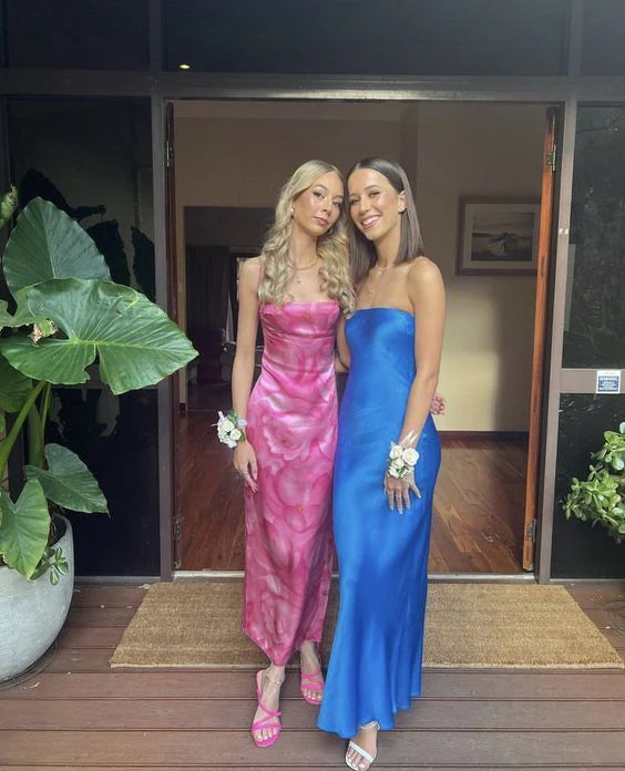 Luolandi Spaghetti Straps Floral Long Prom Dress Sexy Backless Party Dress Charming Evening Dress