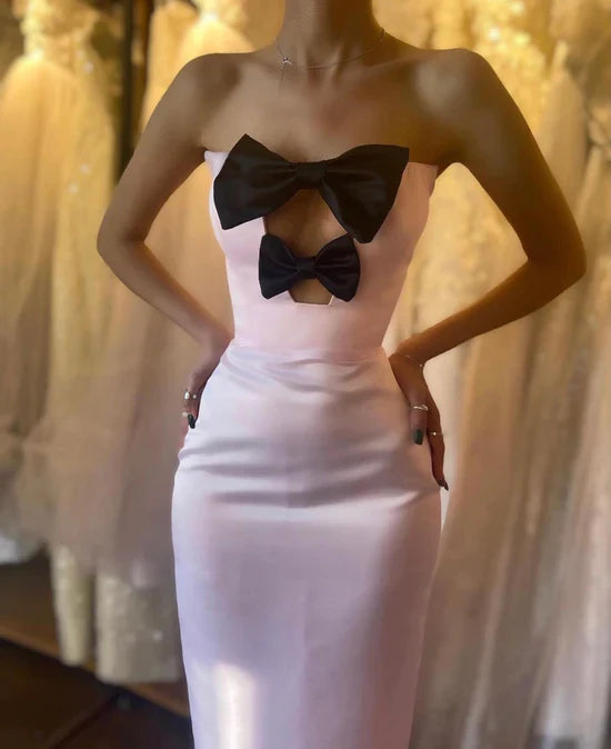 Luolandi Elegant Pink Strapless Bow Mermaid Long Prom Dress Brithday Dress Off Shoulder Party Dress