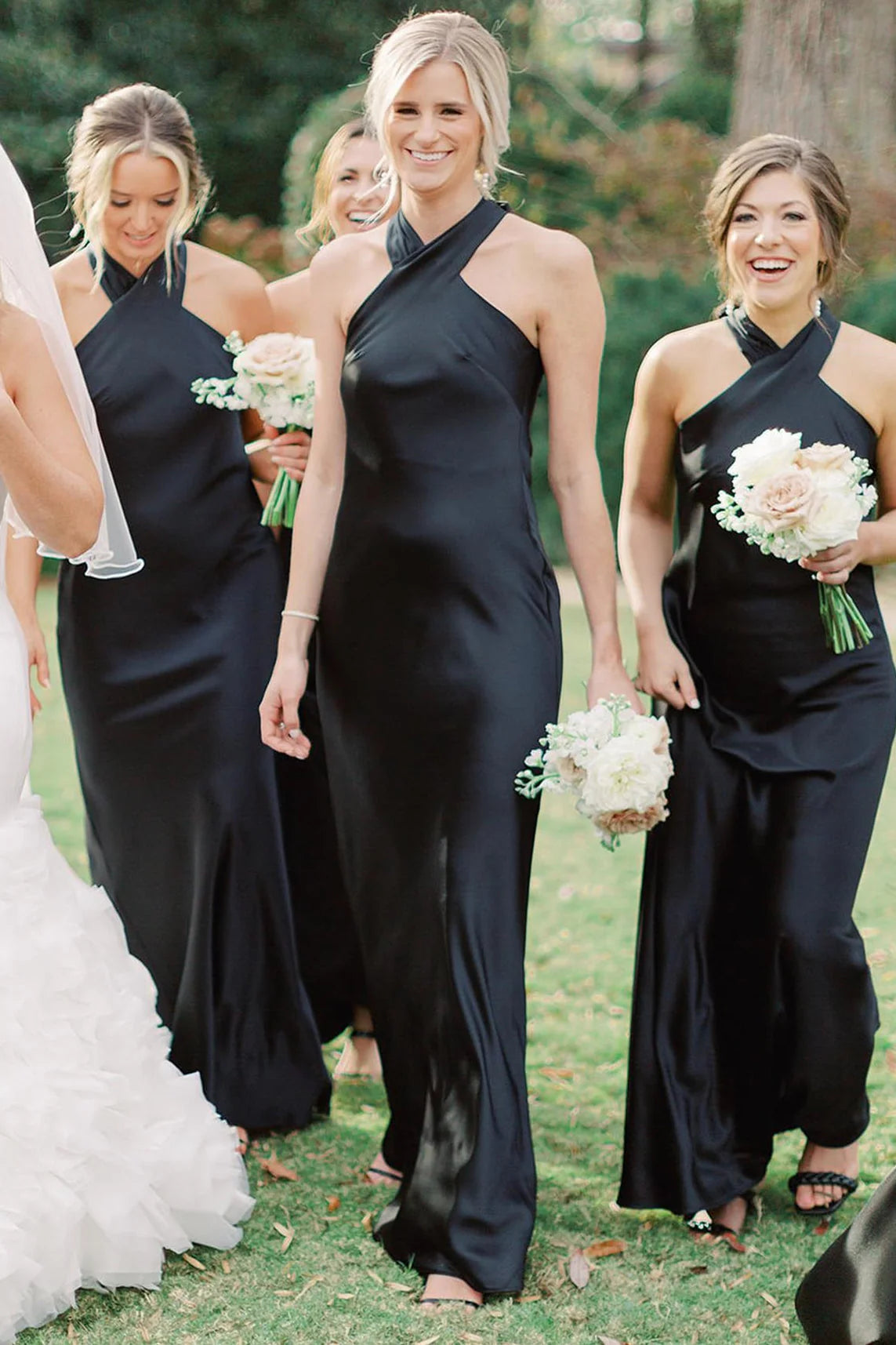 Luolandi Black Halter Cutout Back Long Bridesmaid Dress Elegant Evening Party Dress