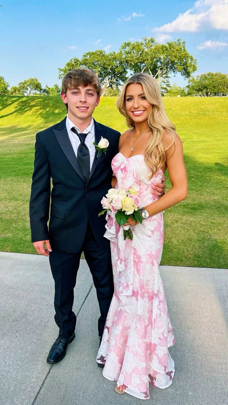 Luolandi Pink and Strapless Mermaid Long Prom Dress Formal Dress Party Dress Beautiful