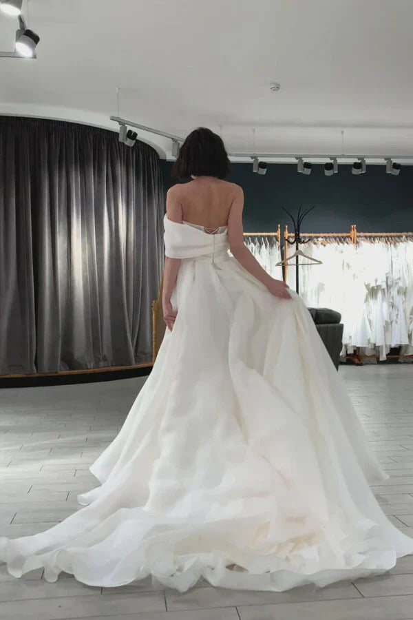 Luolandi Ivory One Shoulder A-line Organza Simple Wedding Dresses Long Prom Dress Elegant Evening Dress