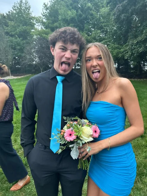 Luolandi Blue Strapless Bodycon Simple Homecoming Dress Off Shoulder Short Party Dress