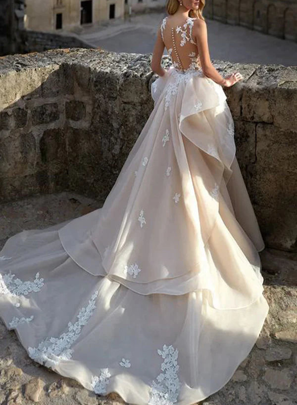 Luolandi Sweetheart Lace/Tulle Wedding Dress With Appliques Lace Sleeveless Floor Length Elegant