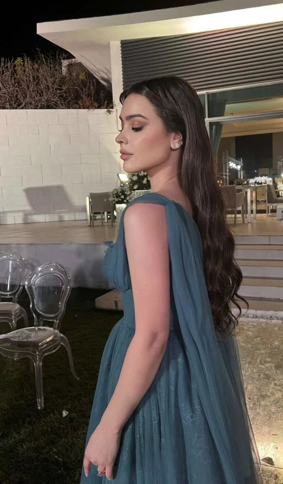 Luolandi Elegant A-line Straps Tulle Long Formal Party Dress Charming Evening Dress