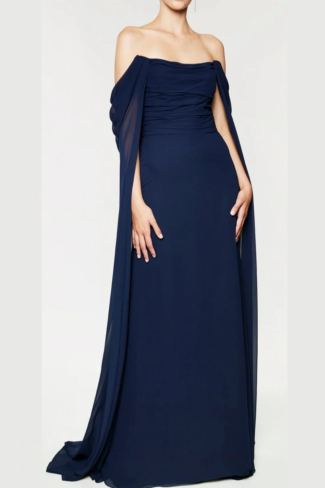 Luolandi Navy Evening Dress Sheath/Column Strapless Mother Of The Bride Dress With Watteau Train Solid Color