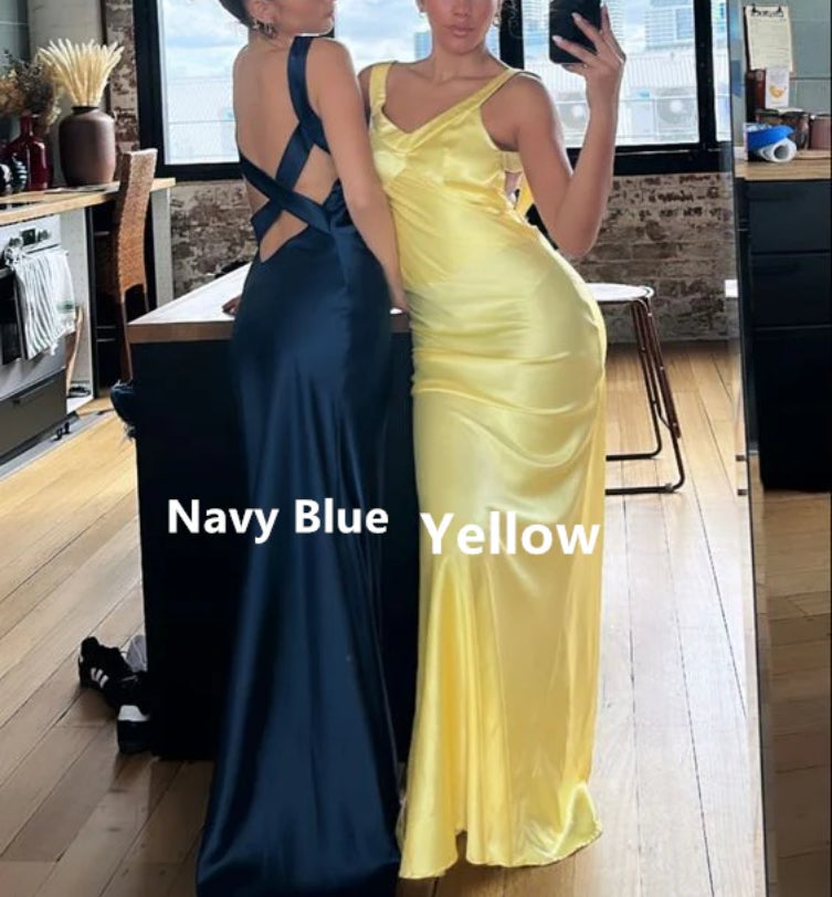 Luolandi Yellow V Neck Backless Mermaid Long Party Dress Sexy Evening Dress Formal Dress