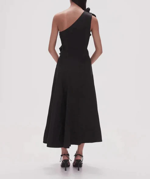 Luolandi Black A-Line One Shoulder Ruffle Formal Party Dress Elegant Evening Dress