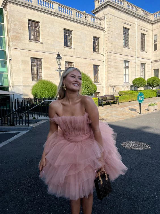 Luolandi Lovely A-Line Tulle Strapless Sweet Homecoming Dress Birthday Party Dress Charming Graduation Dress