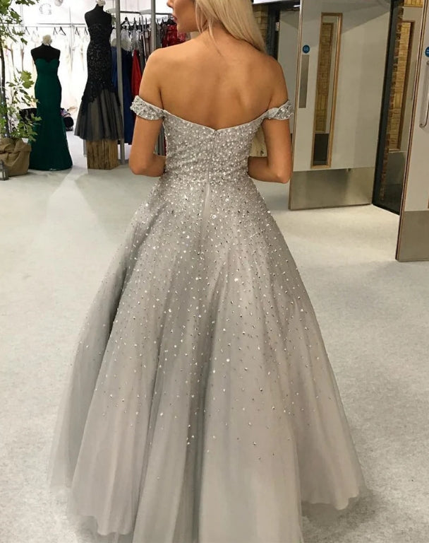 Luolandi Shimmering Tulle Off-the-shoulder A-line evening Dresses Charming Prom Dresses